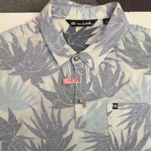 Travis Mathew Light Blue and White Leaf Shirt